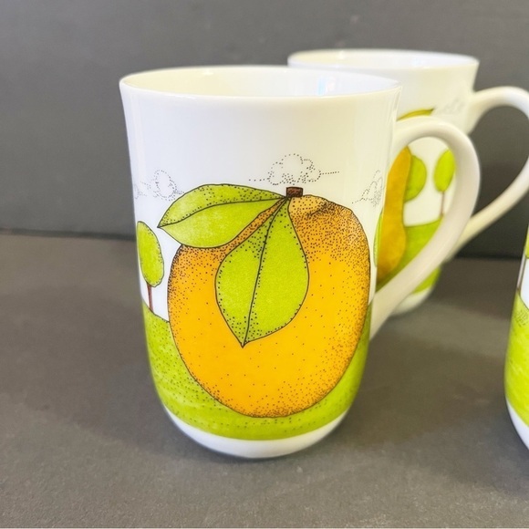 Dept 56 Orchard Pattern Mugs Lynda Sylvester Orange Lemon Pear Apple Fall Lot 4x - Picture 6 of 14